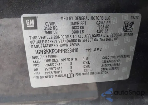 2017 Chevrolet Suburban Commercial Fleet from USA, damaged, VIN 1GNSKKEC4HR323418